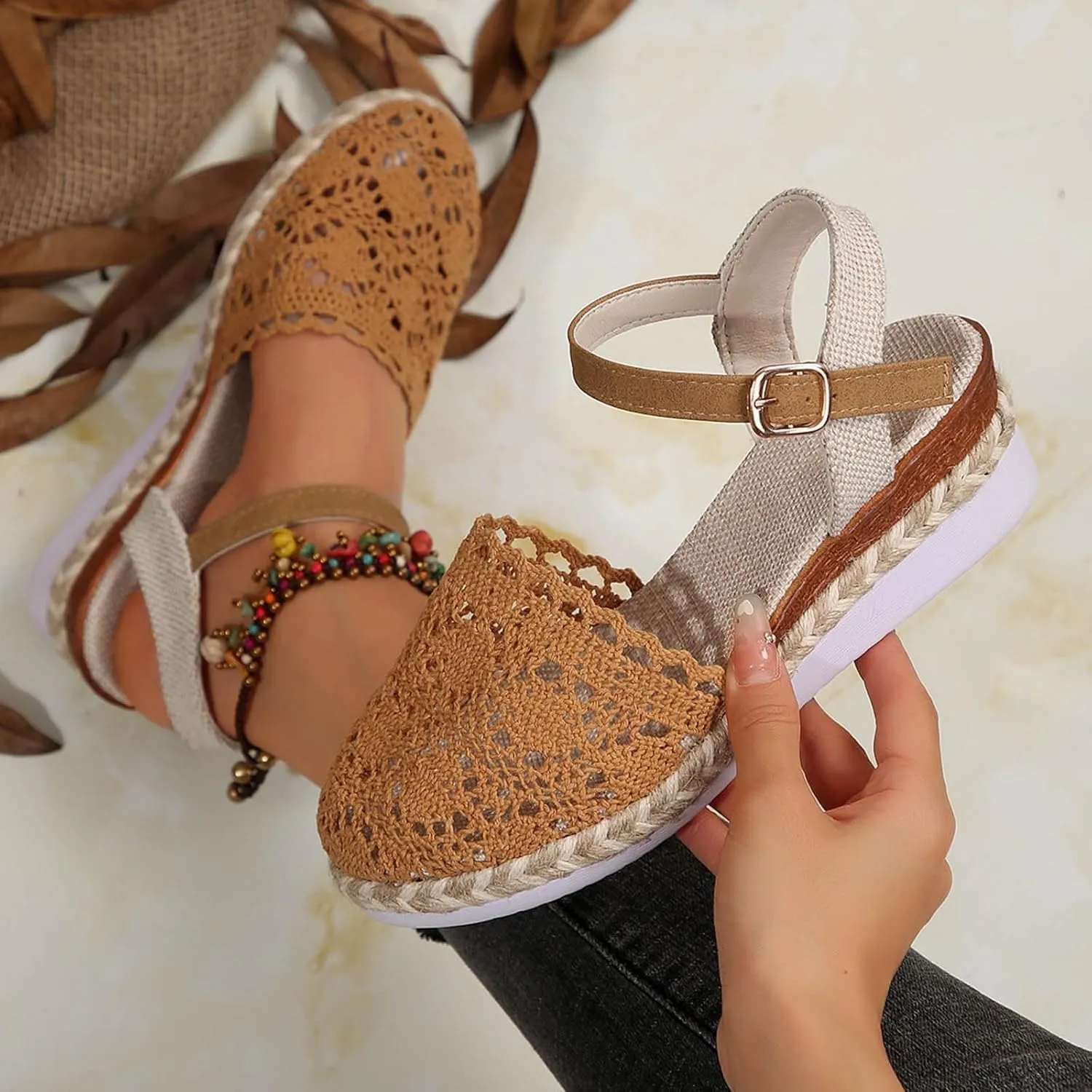 Orthopedic Platform Wedge Sandals for Women Summer Dressy Ankle Strap Closed Toe Beach Sandal Anti Slip Comfortable Dress Shoes