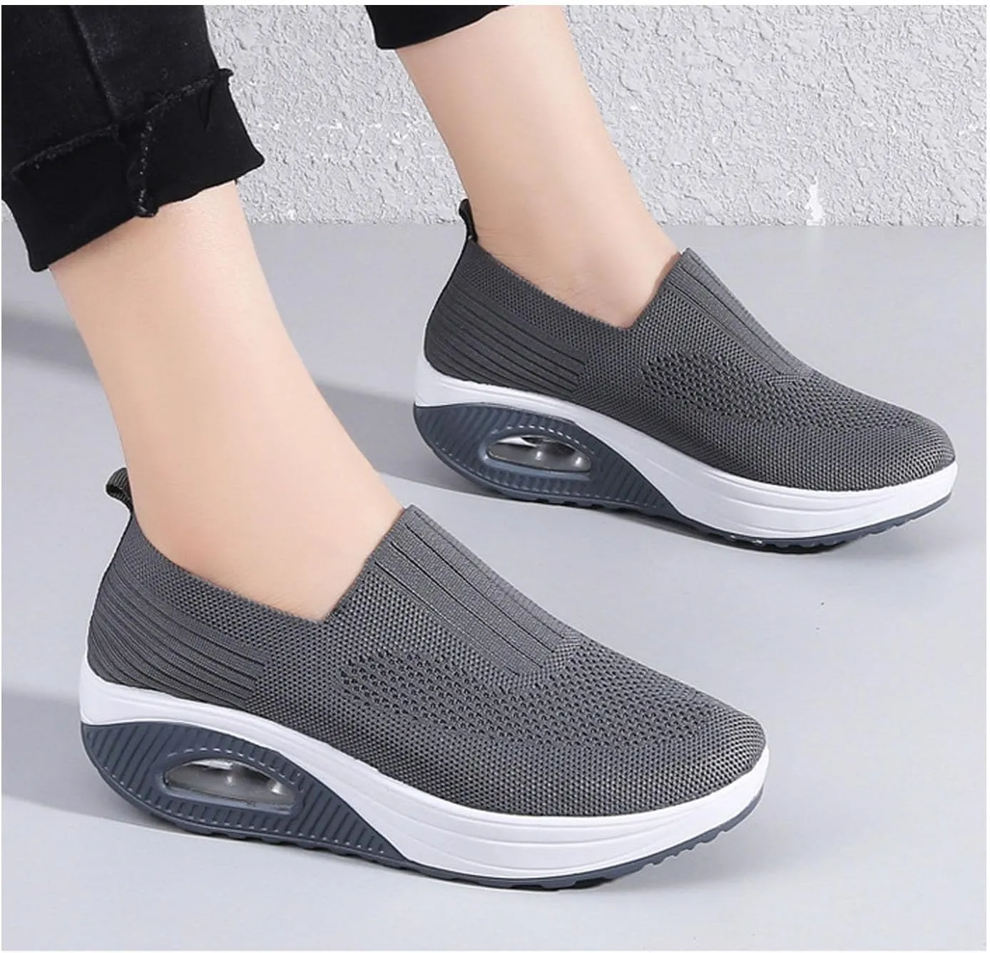 Orthopedic Sneakers for Women Slip-on Light Air Cushion Wedge Walking Shoes Mesh Arch Support Orthopedic Sneakers
