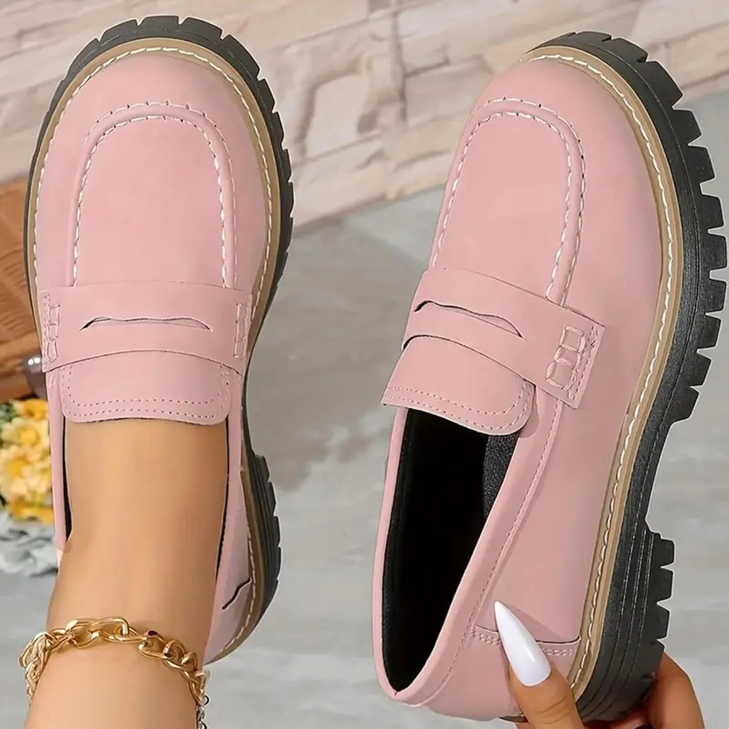 Orthoture-Orthopedic Platform Loafers Womens Round Toe Walking Shoes Platform Loafers Slip On Comfy Casual Fashion