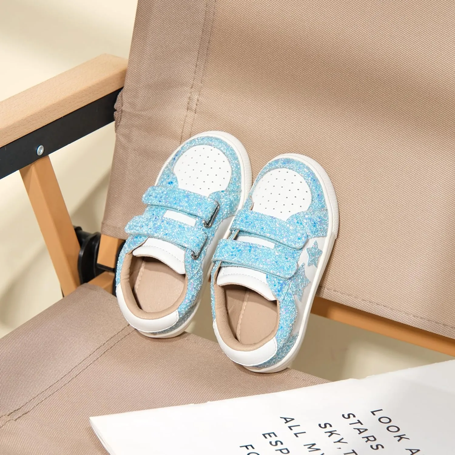 Otter MOMO Girls Sneakers Little Girls Magic Paste Shoes Glitter Sneakers Toddler