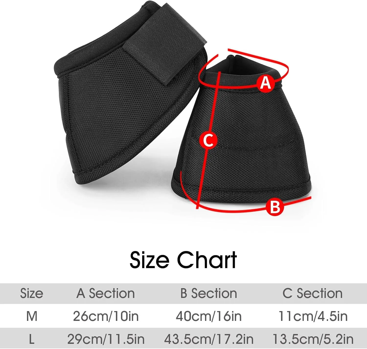 Overrach Bell Boots for Horses | Superb Hoof Protection | Easy Put On Quick Wrap Hook & Loop | Comfortable Durable | Reliable Shock Absorbing 2 Counts (Black, Large)