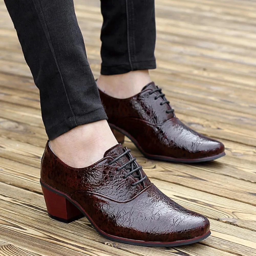 Oxford Shoes for Men New Luxury Mens Dress Wedding Shoes Crocodile Leather 6cm High Heels Fashion Pointed Toe Heighten Oxford Shoes Party Prom Shoe