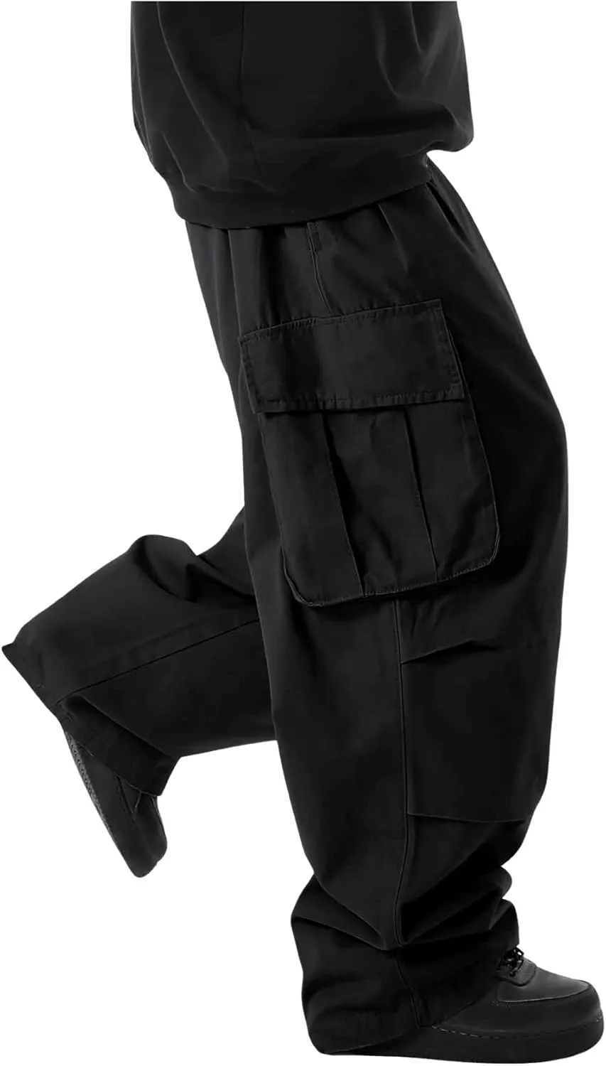 OYOANGLE Men's Drawstring Elastic Waist Flap Pockets Streetwear Baggy Cargo Pants Joggers Hiking Trousers