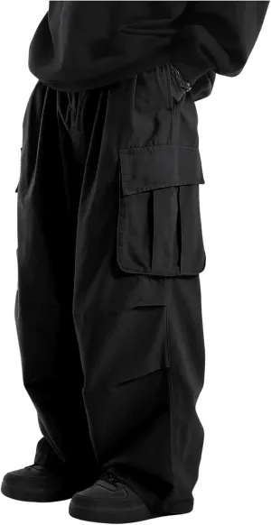 OYOANGLE Men's Drawstring Elastic Waist Flap Pockets Streetwear Baggy Cargo Pants Joggers Hiking Trousers