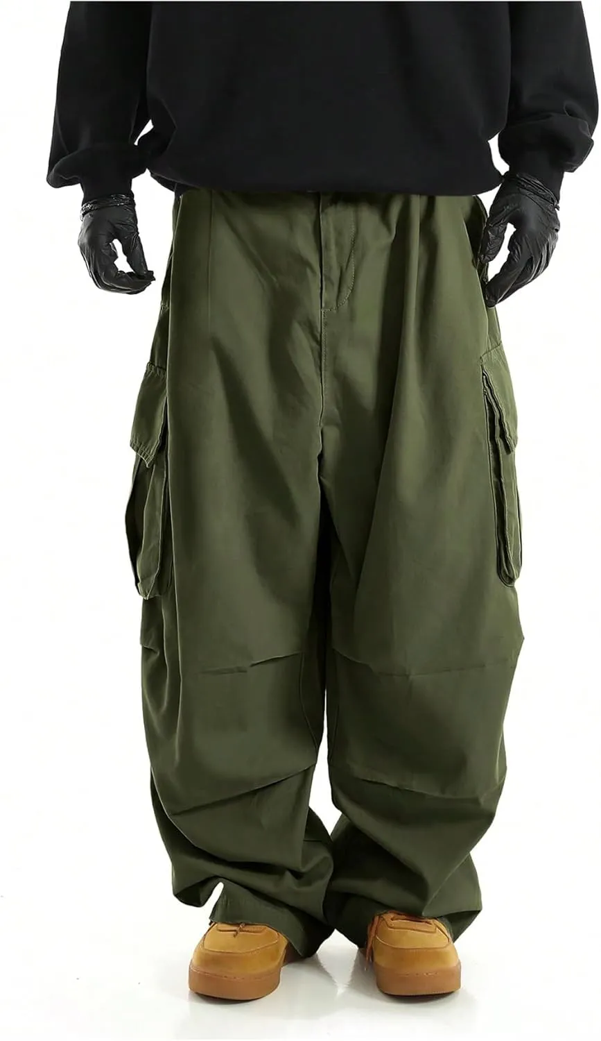 OYOANGLE Men's Drawstring Elastic Waist Flap Pockets Streetwear Baggy Cargo Pants Joggers Hiking Trousers