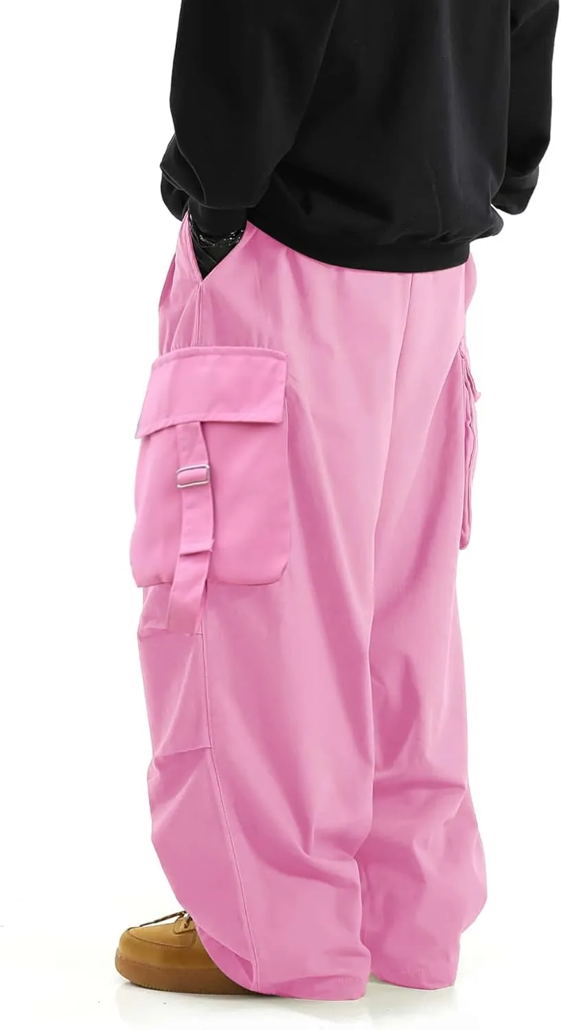 OYOANGLE Men's Drawstring Elastic Waist Flap Pockets Streetwear Baggy Cargo Pants Joggers Hiking Trousers