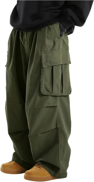 OYOANGLE Men's Drawstring Elastic Waist Flap Pockets Streetwear Baggy Cargo Pants Joggers Hiking Trousers