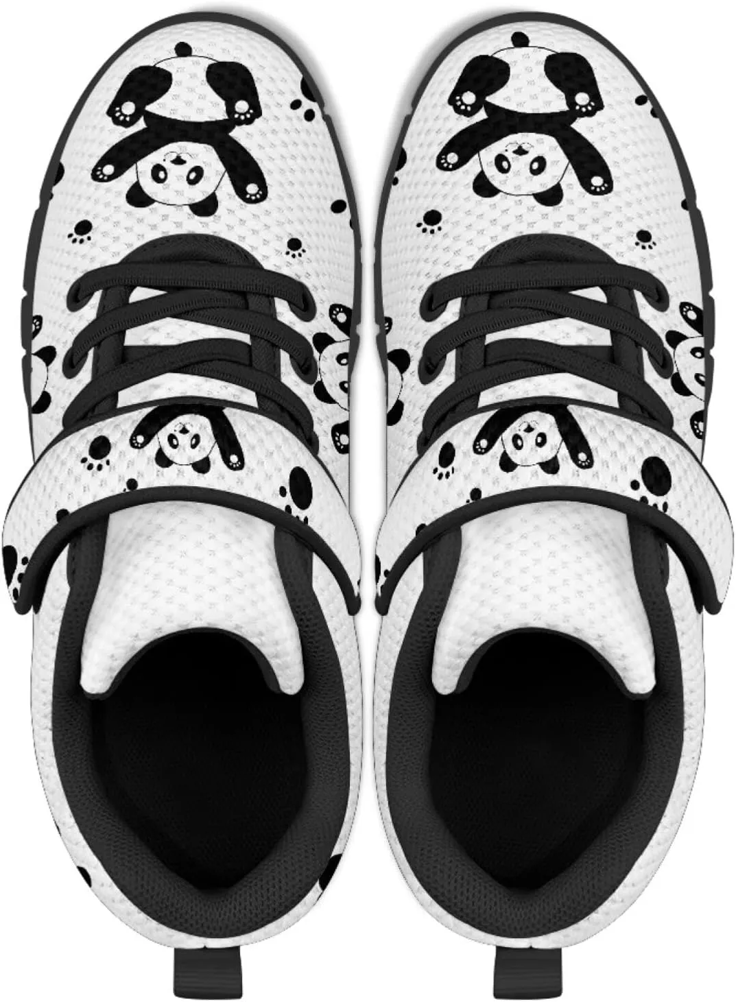 Panda Print Athletic Sneakers for Girl Hook & Loop Soccer Shoes Memory Foam Running Hiking Sneaker