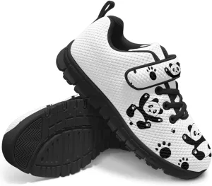 Panda Print Athletic Sneakers for Girl Hook & Loop Soccer Shoes Memory Foam Running Hiking Sneaker