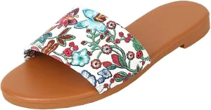 Parisuit Women's Flower Flat Heel Slippers Open Toe Slingback Sandals Slip On Comfortable Mules