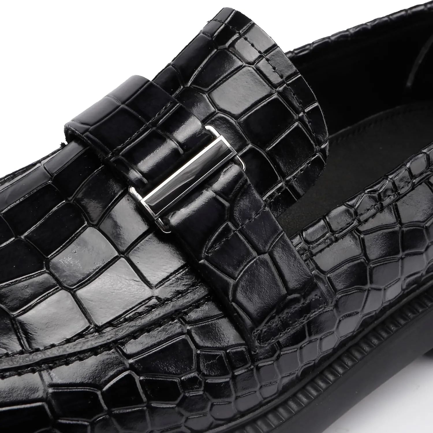 Patent Leather Loafers Slip-on, Crocodile Print Formal Dress Shoes for Men