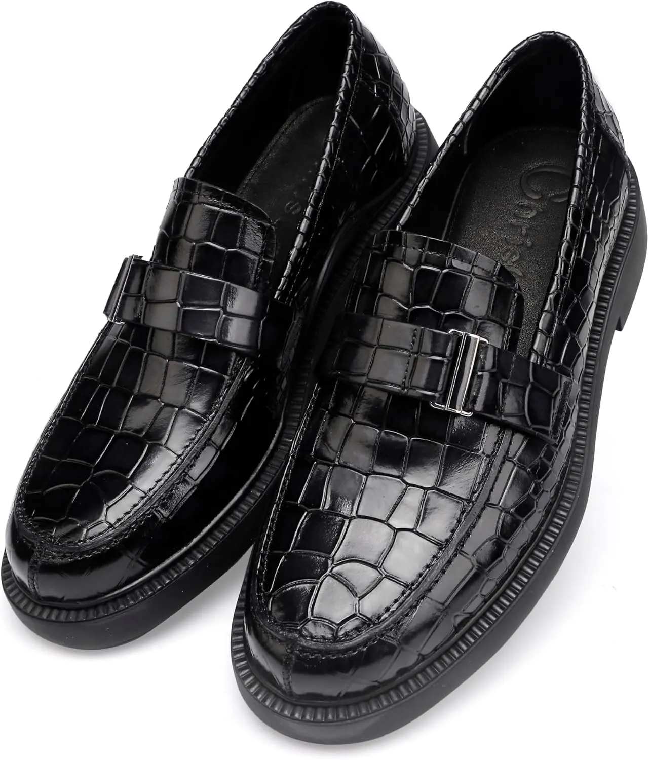 Patent Leather Loafers Slip-on, Crocodile Print Formal Dress Shoes for Men