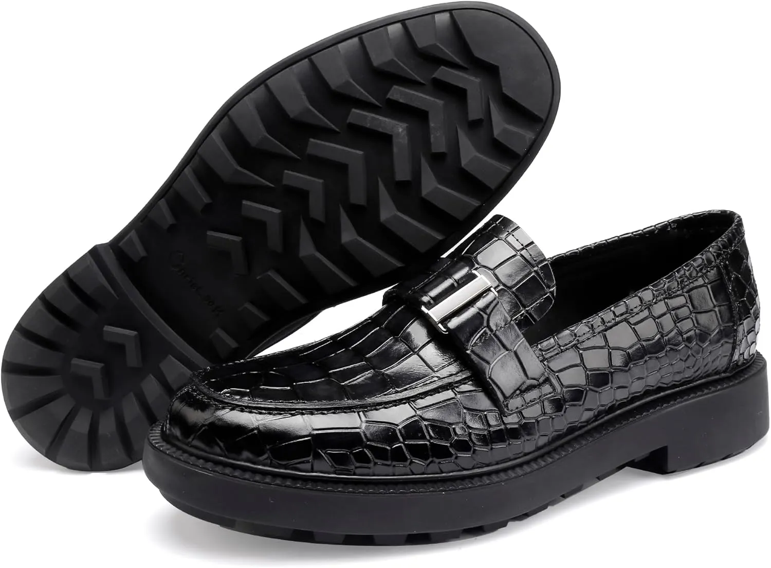 Patent Leather Loafers Slip-on, Crocodile Print Formal Dress Shoes for Men