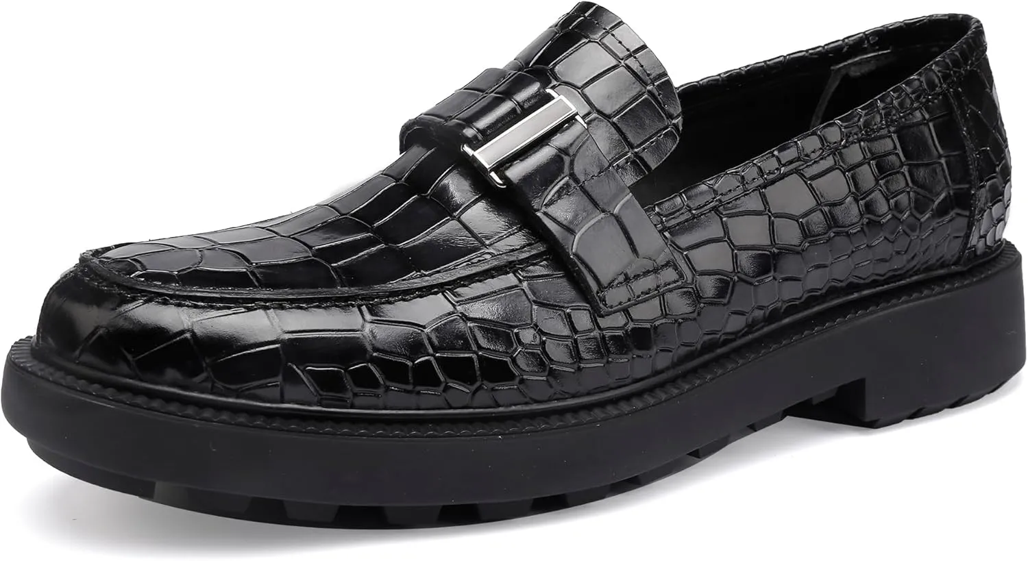 Patent Leather Loafers Slip-on, Crocodile Print Formal Dress Shoes for Men