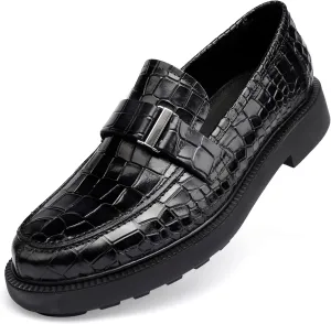 Patent Leather Loafers Slip-on, Crocodile Print Formal Dress Shoes for Men