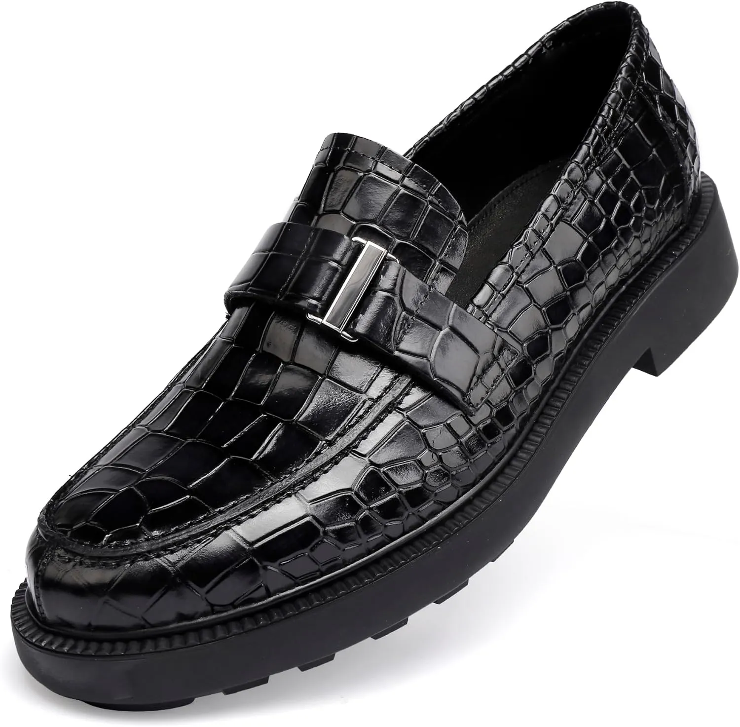 Patent Leather Loafers Slip-on, Crocodile Print Formal Dress Shoes for Men