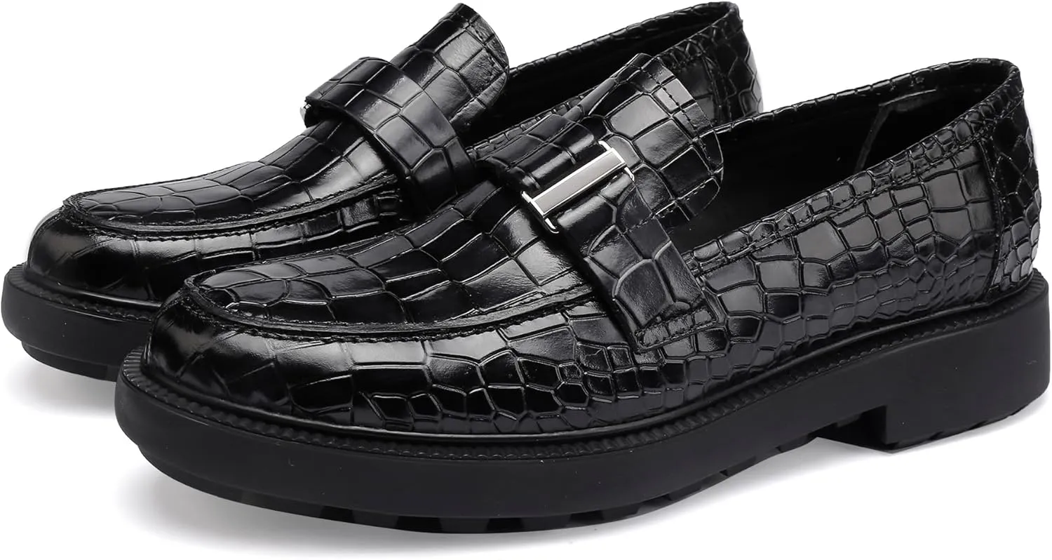 Patent Leather Loafers Slip-on, Crocodile Print Formal Dress Shoes for Men