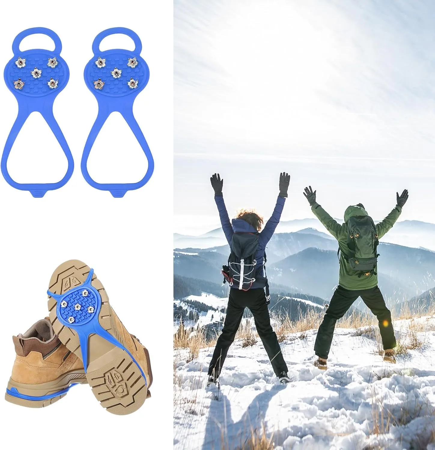 PATIKIL Non-Slip Spikes, Ice Grippers Traction Cleats with 5 Steel Studs Cleats Snow Shoe Spikes Grip