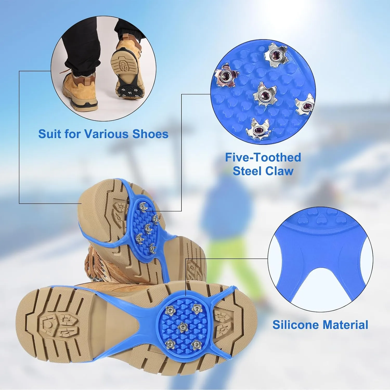 PATIKIL Non-Slip Spikes, Ice Grippers Traction Cleats with 5 Steel Studs Cleats Snow Shoe Spikes Grip