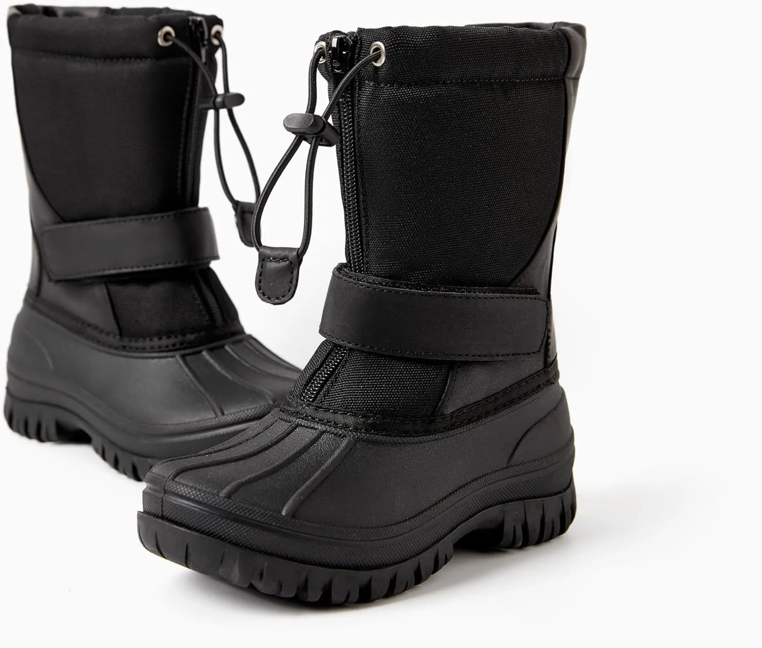 PATPAT Girls and Boys Winter Snow Boots Adjustable Bungee Lace and Hook & Loop Straps Front Zipper Waterproof Outdoor Boot