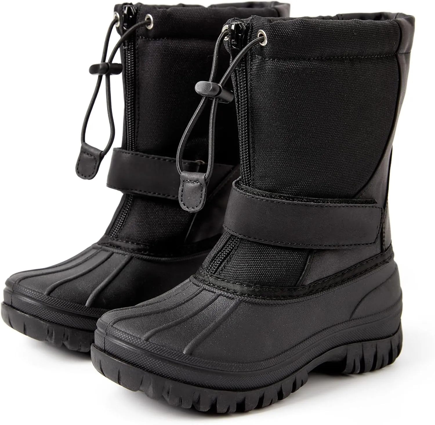 PATPAT Girls and Boys Winter Snow Boots Adjustable Bungee Lace and Hook & Loop Straps Front Zipper Waterproof Outdoor Boot