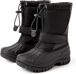 PATPAT Girls and Boys Winter Snow Boots Adjustable Bungee Lace and Hook & Loop Straps Front Zipper Waterproof Outdoor Boot