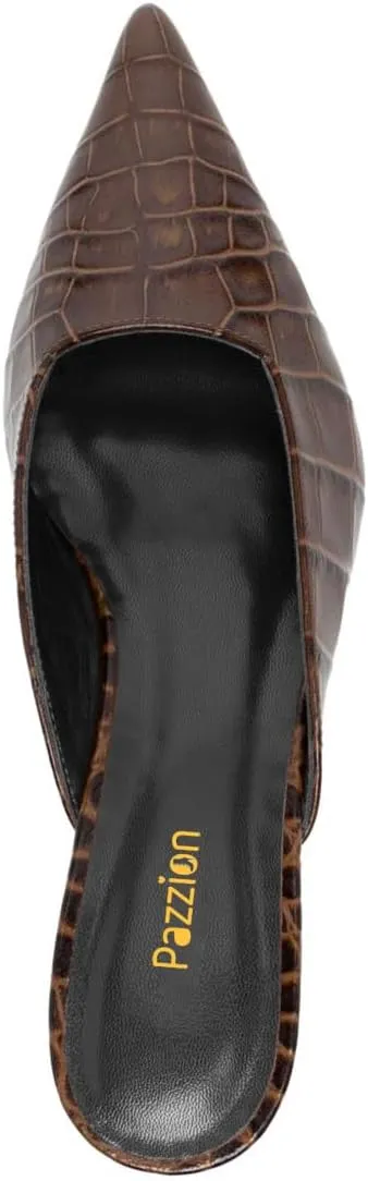 Pazzion Women Chic Closed Pointy Toe Low Heel Mules Slip On Kitten Heels Backless Clogs Sandals Comfy Shopping Date Shoes Size 4-16 US