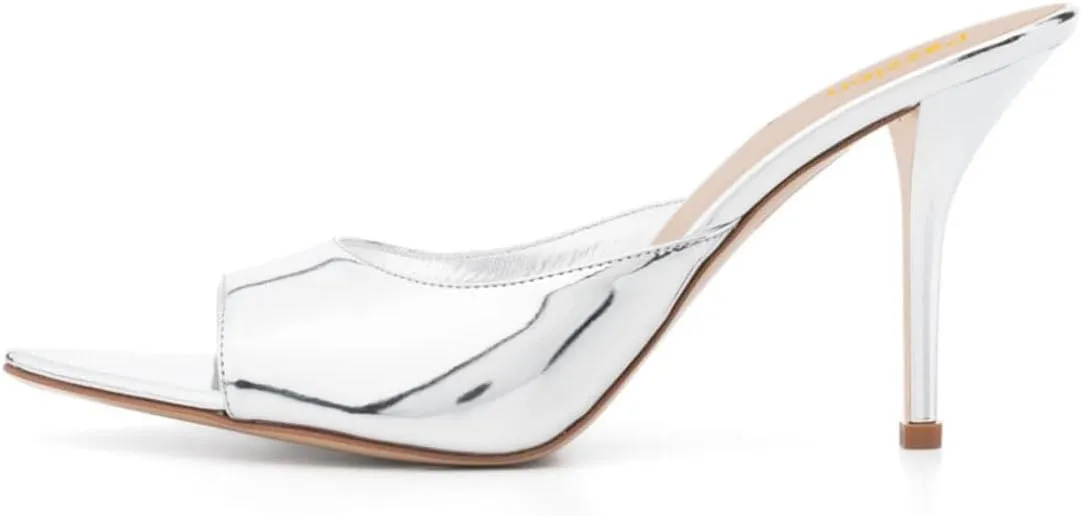 Pazzion Women Classic Pointed Open Toe High Heel Mules Slip On Stiletto Heels Slides Sandals Versatile Leisure Shopping Shoes Size 4-16 US