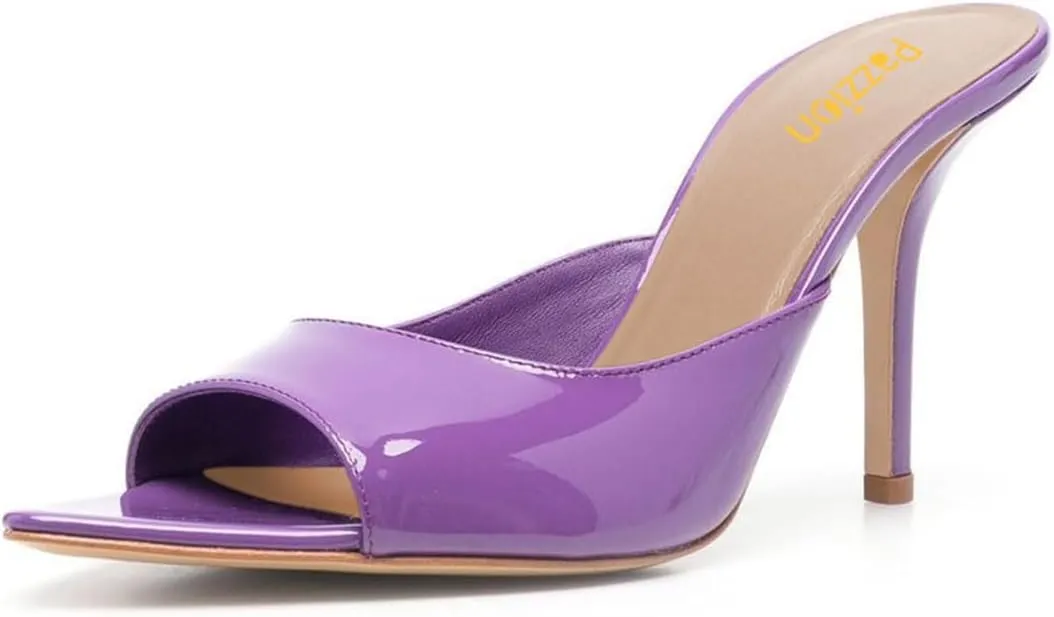 Pazzion Women Classic Pointed Open Toe High Heel Mules Slip On Stiletto Heels Slides Sandals Versatile Leisure Shopping Shoes Size 4-16 US