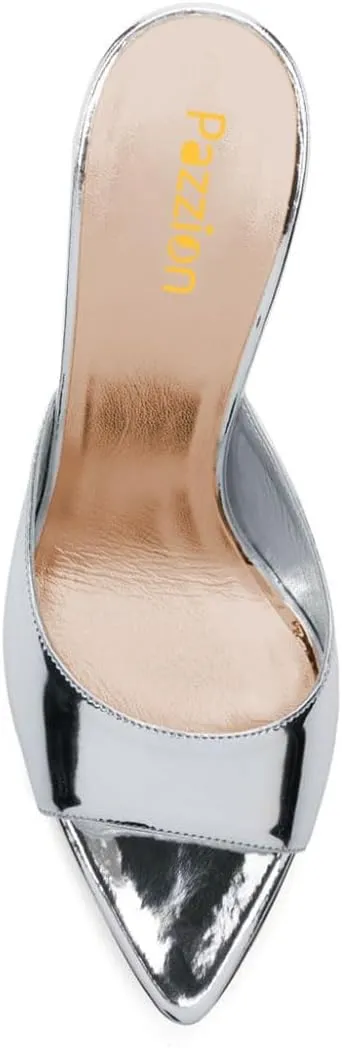 Pazzion Women Classic Pointed Open Toe High Heel Mules Slip On Stiletto Heels Slides Sandals Versatile Leisure Shopping Shoes Size 4-16 US