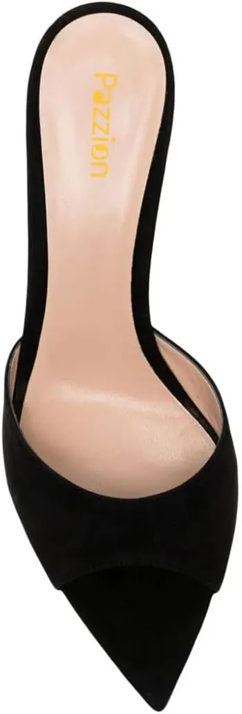 Pazzion Women Classy Open Pointed Toe Mules Low Heeled Slip On Slippers Metallic Thick Heels Sandals Cozy Daily Ballroom Shoes Size 4-16 US