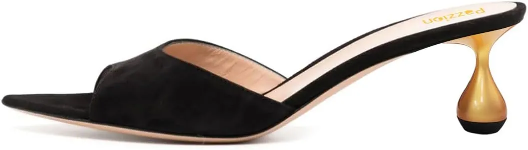 Pazzion Women Classy Open Pointed Toe Mules Low Heeled Slip On Slippers Metallic Thick Heels Sandals Cozy Daily Ballroom Shoes Size 4-16 US