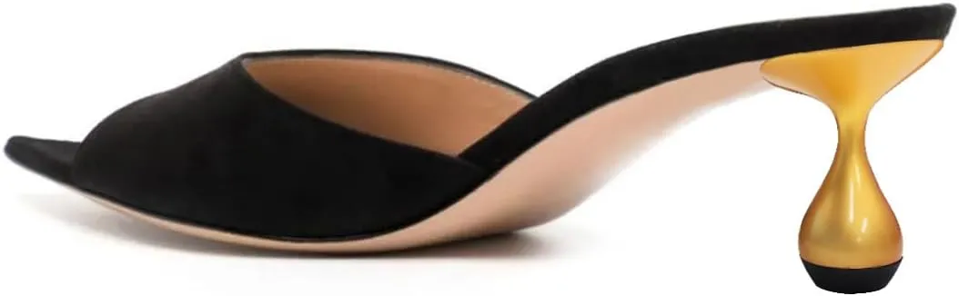 Pazzion Women Classy Open Pointed Toe Mules Low Heeled Slip On Slippers Metallic Thick Heels Sandals Cozy Daily Ballroom Shoes Size 4-16 US