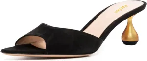 Pazzion Women Classy Open Pointed Toe Mules Low Heeled Slip On Slippers Metallic Thick Heels Sandals Cozy Daily Ballroom Shoes Size 4-16 US