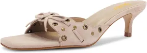 Pazzion Women Cute Kitten Heel Open Square Toe Mules Bows Low Heel Slip On Slides Sandals Daily Walking Dressy Shoes Size 4-16 US