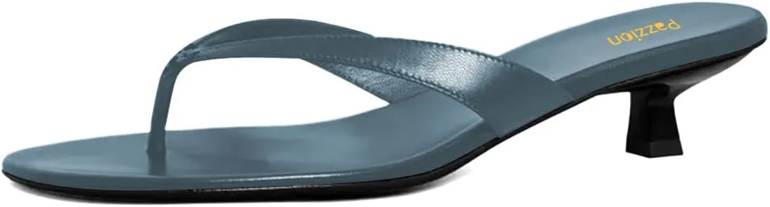 Pazzion Women Fashion Open Toe Kitten Heels Flip Flops Slip On Low Heeled Thong Sandals Comfortable Summer Party Shoes Size 4-16 US