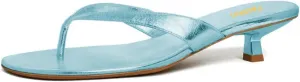 Pazzion Women Fashion Open Toe Kitten Heels Flip Flops Slip On Low Heeled Thong Sandals Comfortable Summer Party Shoes Size 4-16 US