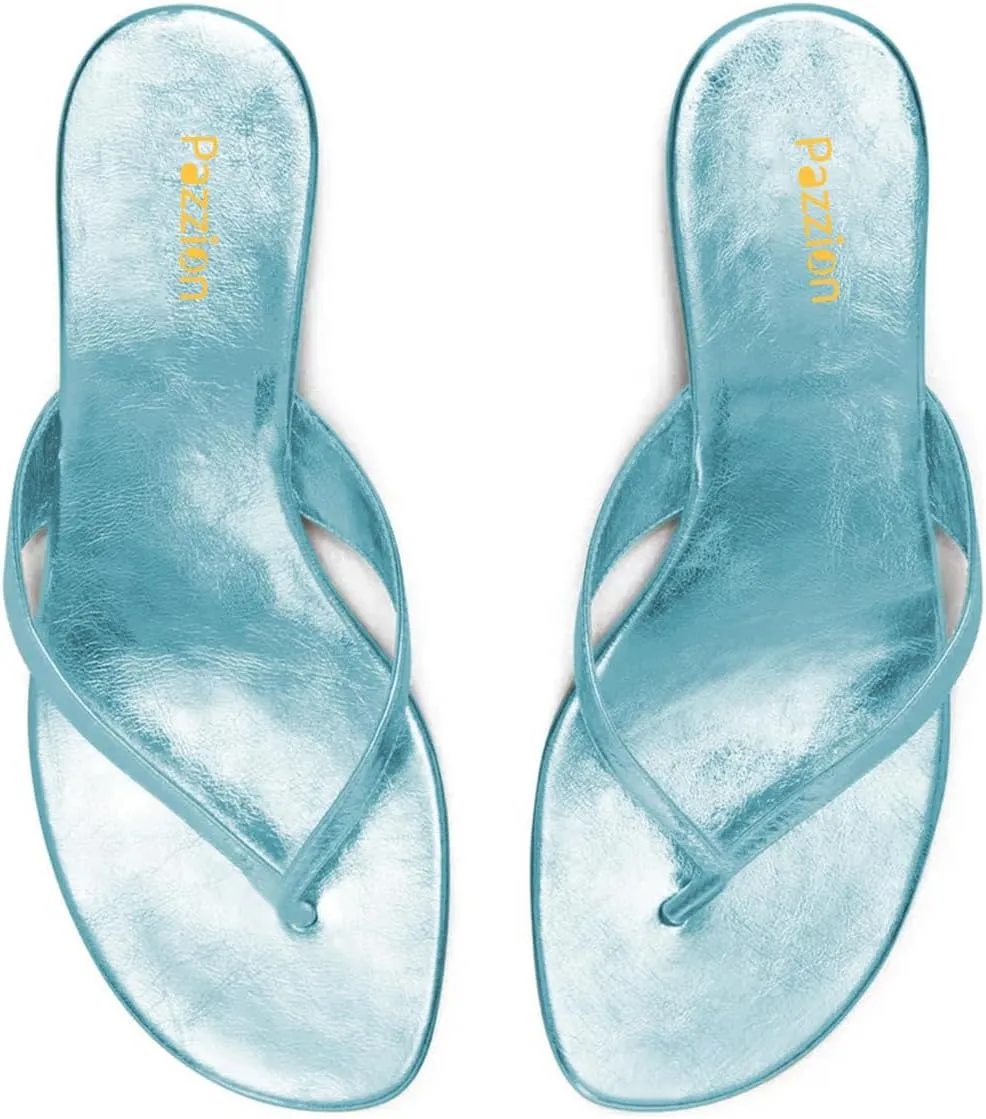 Pazzion Women Fashion Open Toe Kitten Heels Flip Flops Slip On Low Heeled Thong Sandals Comfortable Summer Party Shoes Size 4-16 US