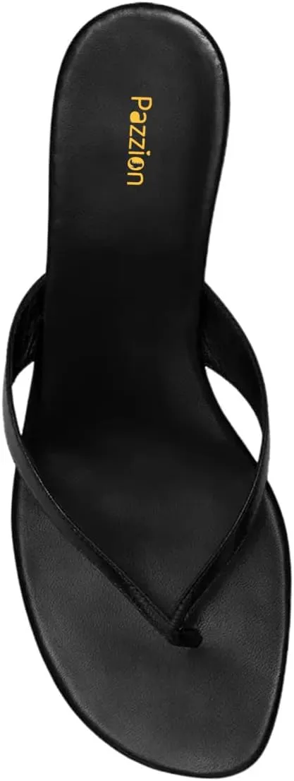 Pazzion Women Fashion Open Toe Kitten Heels Flip Flops Slip On Low Heeled Thong Sandals Comfortable Summer Party Shoes Size 4-16 US