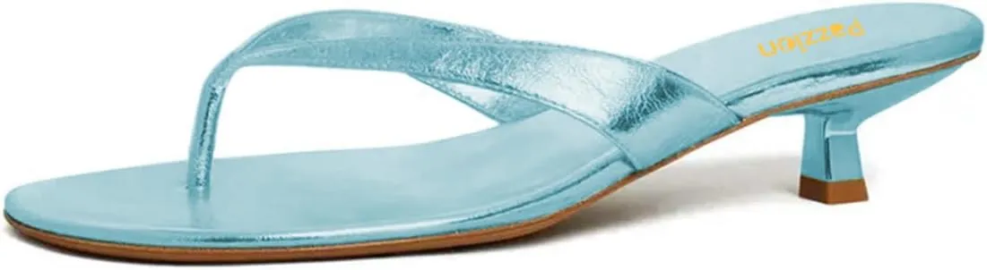 Pazzion Women Fashion Open Toe Kitten Heels Flip Flops Slip On Low Heeled Thong Sandals Comfortable Summer Party Shoes Size 4-16 US