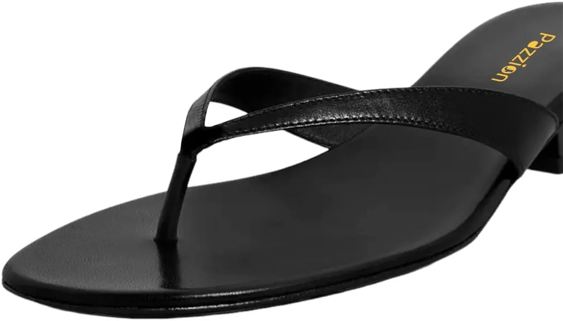 Pazzion Women Fashion Open Toe Kitten Heels Flip Flops Slip On Low Heeled Thong Sandals Comfortable Summer Party Shoes Size 4-16 US