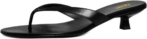 Pazzion Women Fashion Open Toe Kitten Heels Flip Flops Slip On Low Heeled Thong Sandals Comfortable Summer Party Shoes Size 4-16 US