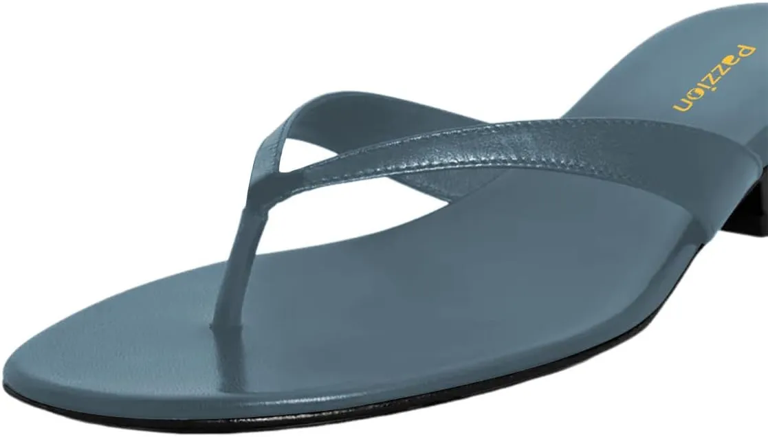Pazzion Women Fashion Open Toe Kitten Heels Flip Flops Slip On Low Heeled Thong Sandals Comfortable Summer Party Shoes Size 4-16 US
