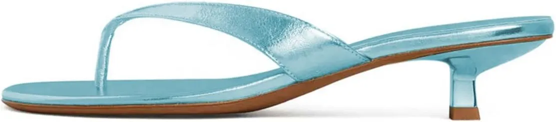 Pazzion Women Fashion Open Toe Kitten Heels Flip Flops Slip On Low Heeled Thong Sandals Comfortable Summer Party Shoes Size 4-16 US
