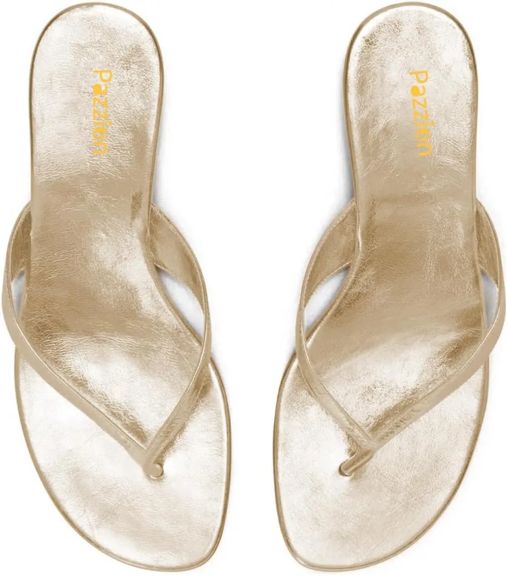 Pazzion Women Fashion Open Toe Kitten Heels Flip Flops Slip On Low Heeled Thong Sandals Comfortable Summer Party Shoes Size 4-16 US