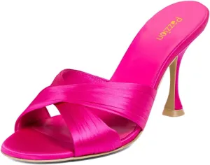 Pazzion Women Graceful Open Round Toe High Heel Mules Sandals Cross Straps Slip On Backless Slipper Casual Outdoor Prom Shoes Size 4-16 US
