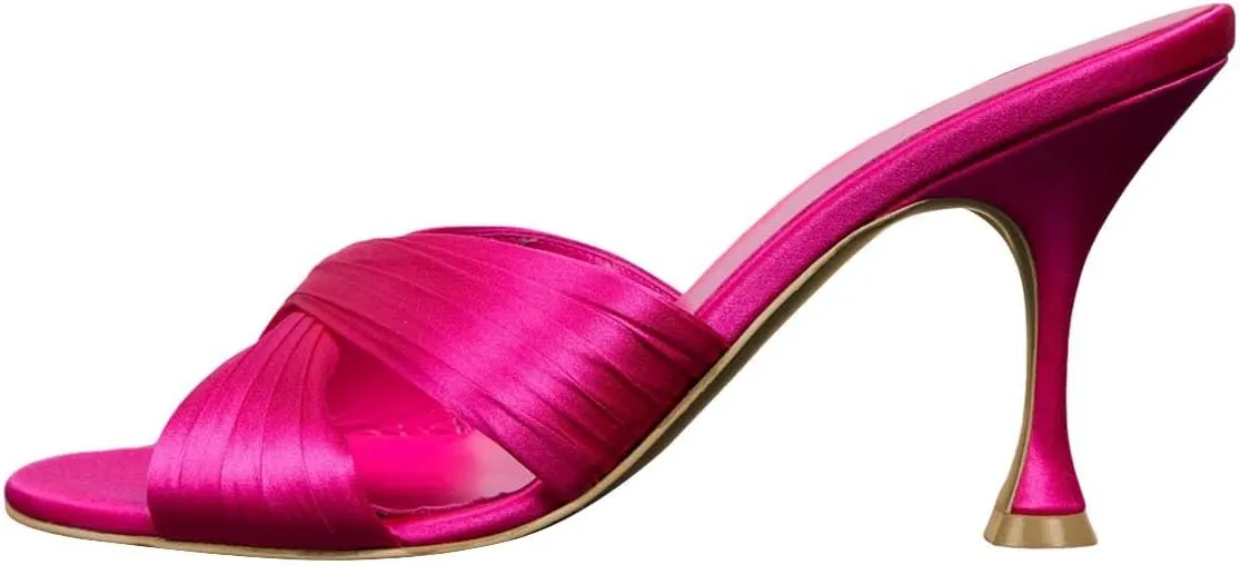 Pazzion Women Graceful Open Round Toe High Heel Mules Sandals Cross Straps Slip On Backless Slipper Casual Outdoor Prom Shoes Size 4-16 US