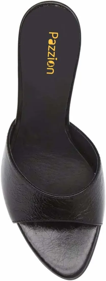 Pazzion Women Ladies Open Toe Metal High Heeled Slide Mules Slip On Slim Heel Backless Sandals Comfy Outdoor Dress Shoes Size 4-16 US