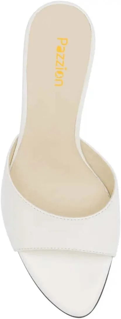 Pazzion Women Ladies Open Toe Metal High Heeled Slide Mules Slip On Slim Heel Backless Sandals Comfy Outdoor Dress Shoes Size 4-16 US