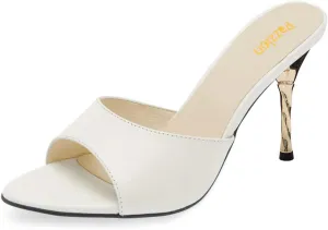 Pazzion Women Ladies Open Toe Metal High Heeled Slide Mules Slip On Slim Heel Backless Sandals Comfy Outdoor Dress Shoes Size 4-16 US